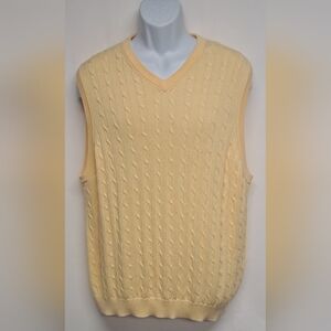 Donald J. Trump L Yellow Cable Knit Vest 100% Cotton Ribbed Waist & V Neck